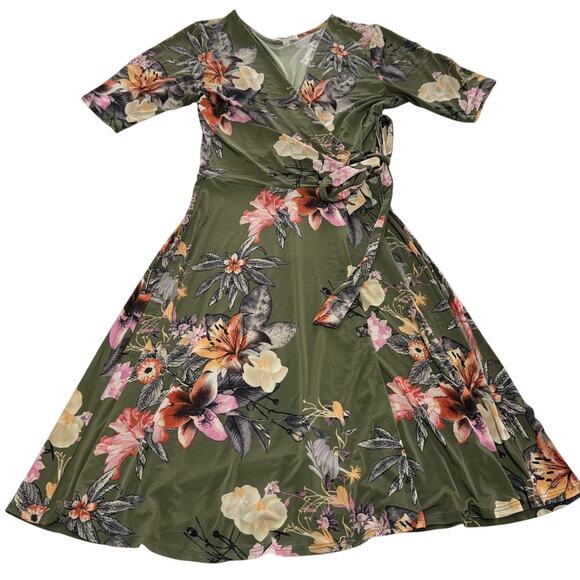 Gilli Dress Womens Small Floral Wrap Midi Half Sleeve Boho Made in USA Spring - Picture 1 of 6